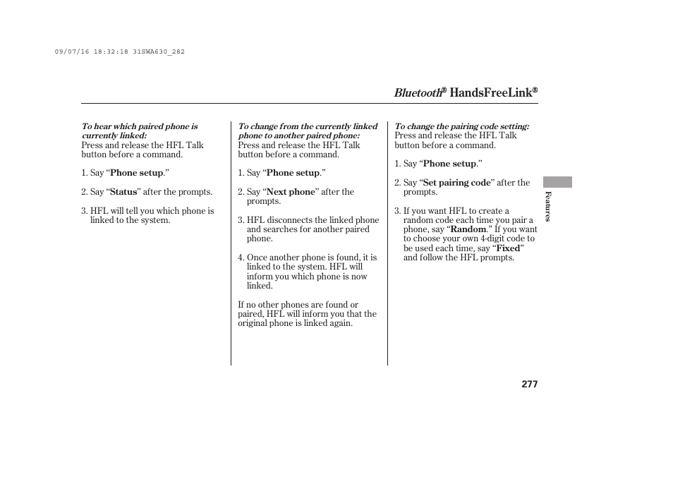 Handsfreelink, Bluetooth | HONDA 2010 CR-V User Manual | Page 283 / 446