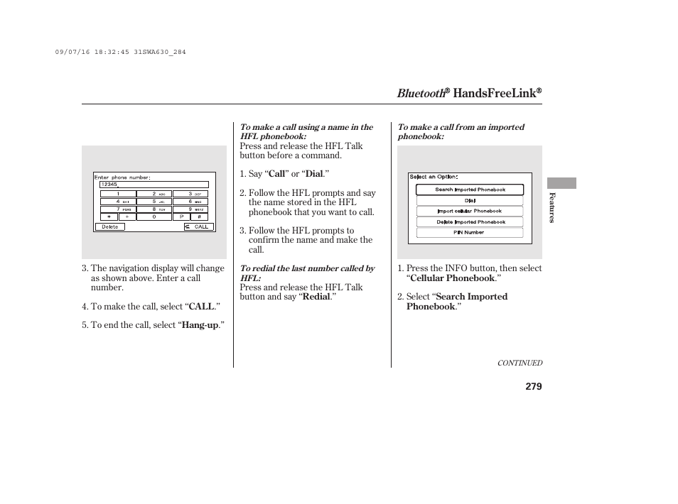 Handsfreelink, Bluetooth | HONDA 2010 CR-V User Manual | Page 285 / 446