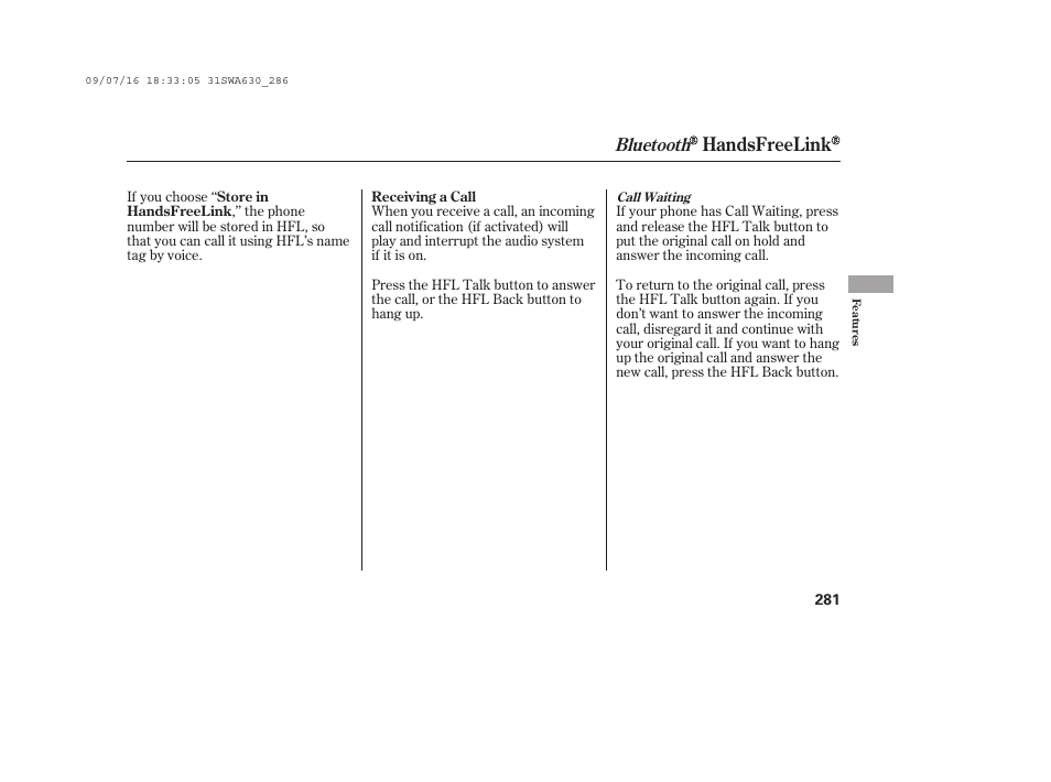 Handsfreelink, Bluetooth | HONDA 2010 CR-V User Manual | Page 287 / 446