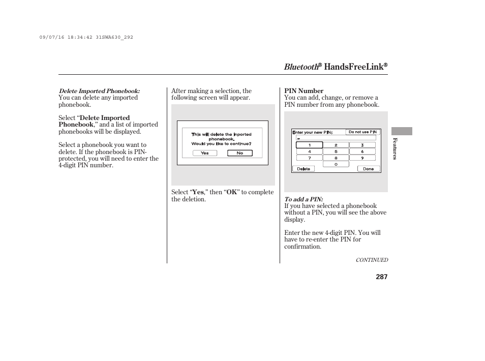 Handsfreelink, Bluetooth | HONDA 2010 CR-V User Manual | Page 293 / 446