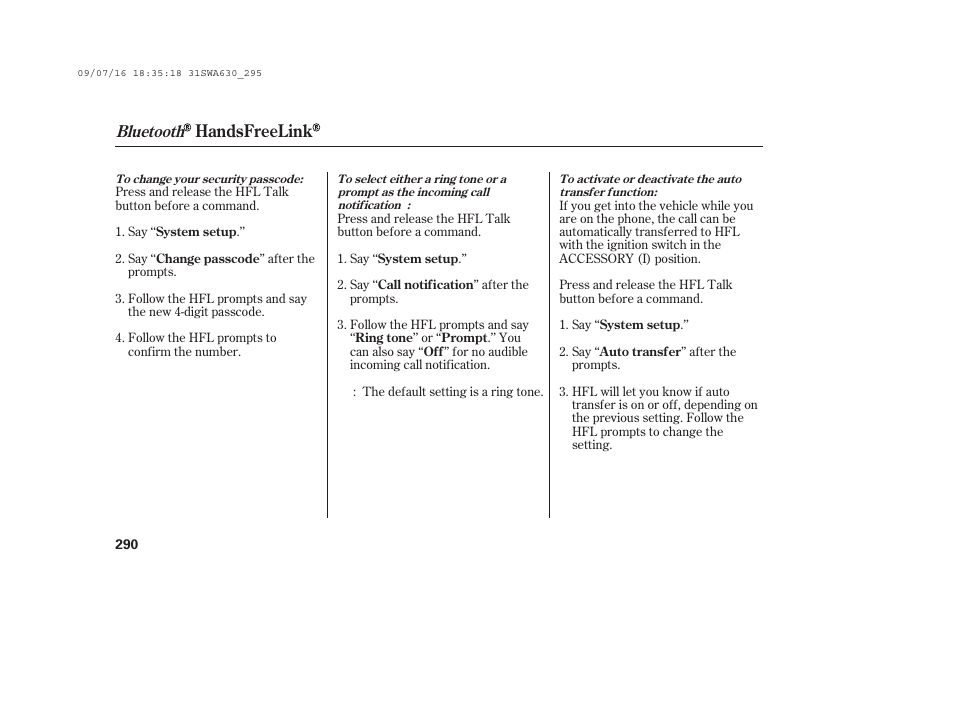 Handsfreelink, Bluetooth | HONDA 2010 CR-V User Manual | Page 296 / 446