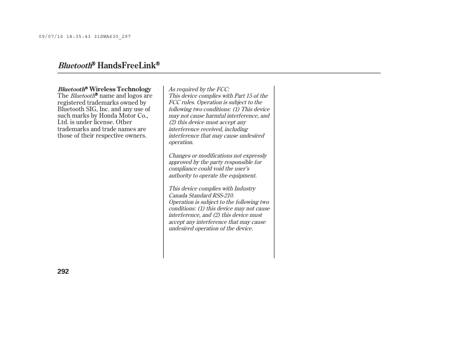 Handsfreelink, Bluetooth | HONDA 2010 CR-V User Manual | Page 298 / 446