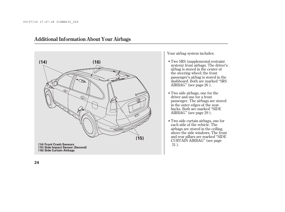 Additional information about your airbags | HONDA 2010 CR-V User Manual | Page 30 / 446