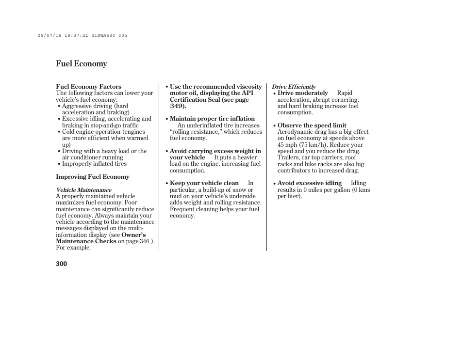 Fuel economy | HONDA 2010 CR-V User Manual | Page 306 / 446