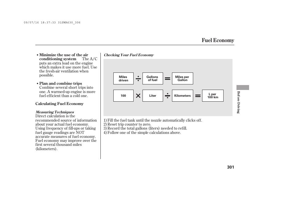 Fuel economy | HONDA 2010 CR-V User Manual | Page 307 / 446