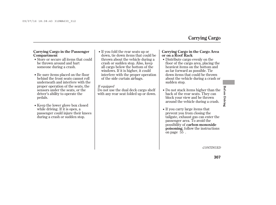 Carrying cargo | HONDA 2010 CR-V User Manual | Page 313 / 446