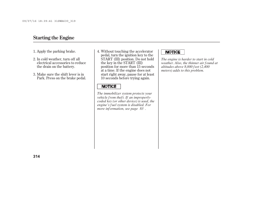 Starting the engine | HONDA 2010 CR-V User Manual | Page 320 / 446