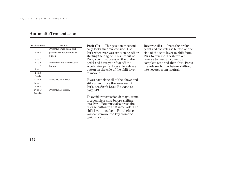 Automatic transmission | HONDA 2010 CR-V User Manual | Page 322 / 446