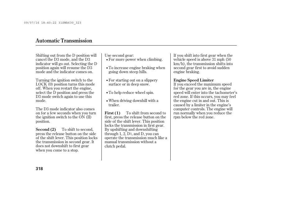 Automatic transmission | HONDA 2010 CR-V User Manual | Page 324 / 446