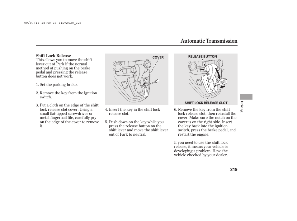 Automatic transmission | HONDA 2010 CR-V User Manual | Page 325 / 446