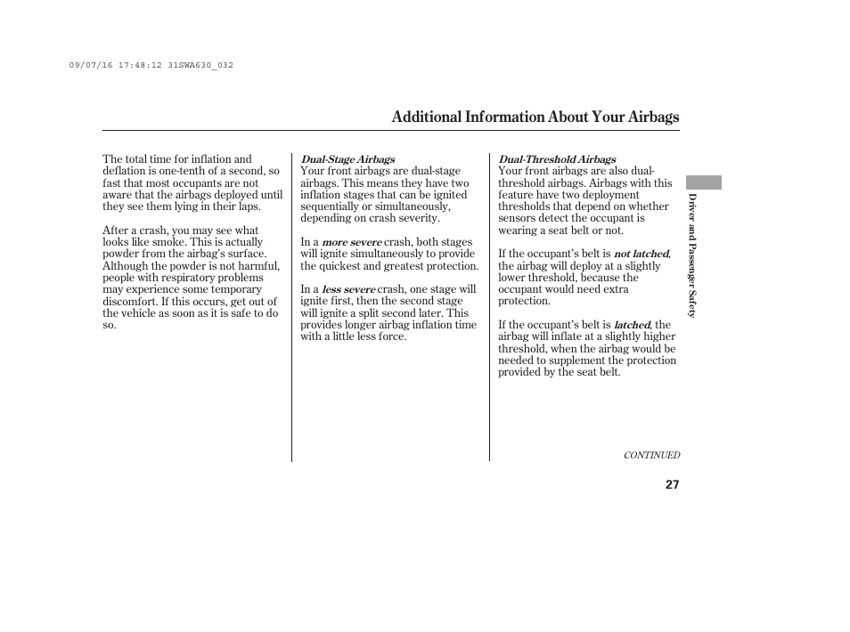 Additional information about your airbags | HONDA 2010 CR-V User Manual | Page 33 / 446