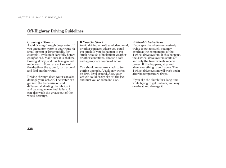 Off-highway driving guidelines | HONDA 2010 CR-V User Manual | Page 344 / 446