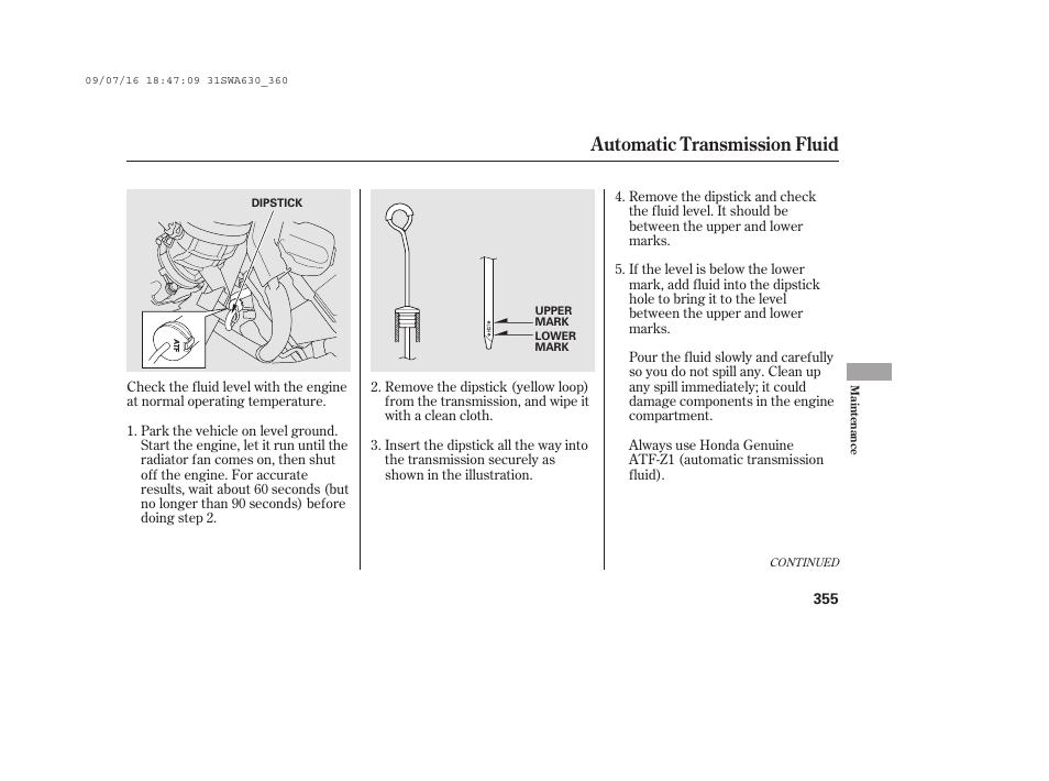 Automatic transmission fluid | HONDA 2010 CR-V User Manual | Page 361 / 446