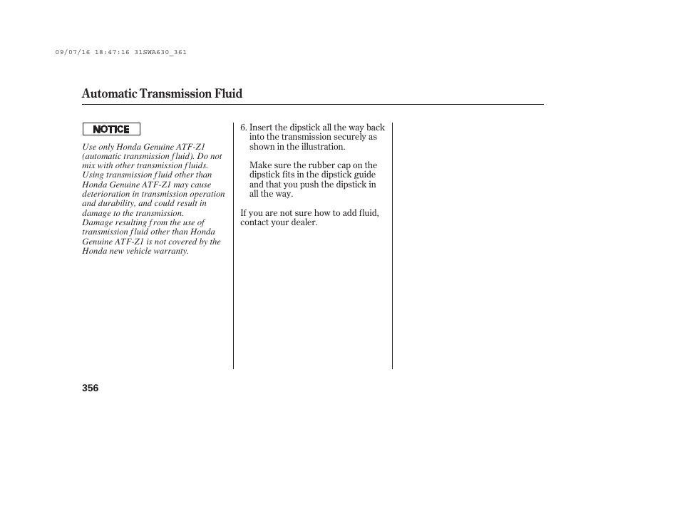 Automatic transmission fluid | HONDA 2010 CR-V User Manual | Page 362 / 446