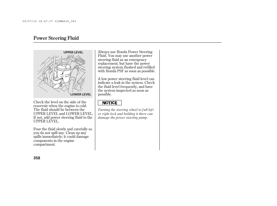 Power steering fluid | HONDA 2010 CR-V User Manual | Page 364 / 446