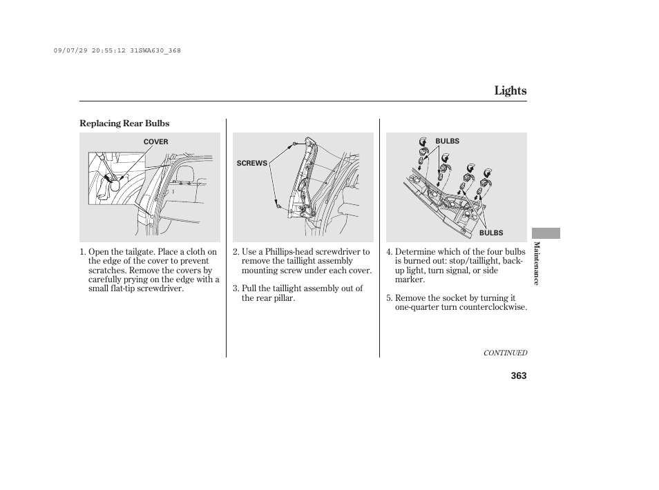 Lights | HONDA 2010 CR-V User Manual | Page 369 / 446