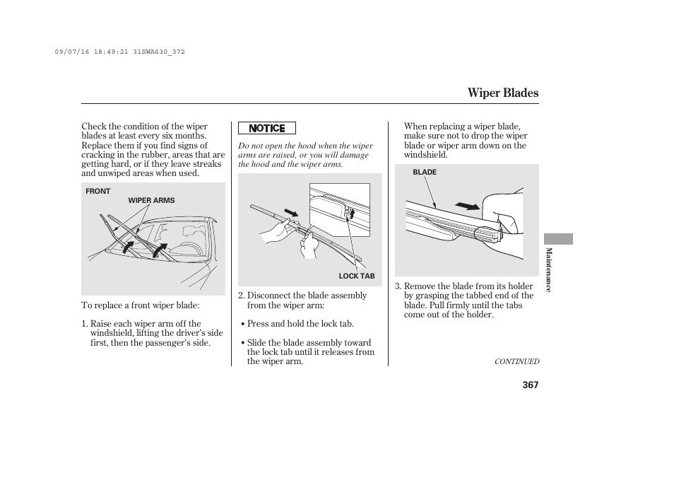 Wiper blades | HONDA 2010 CR-V User Manual | Page 373 / 446