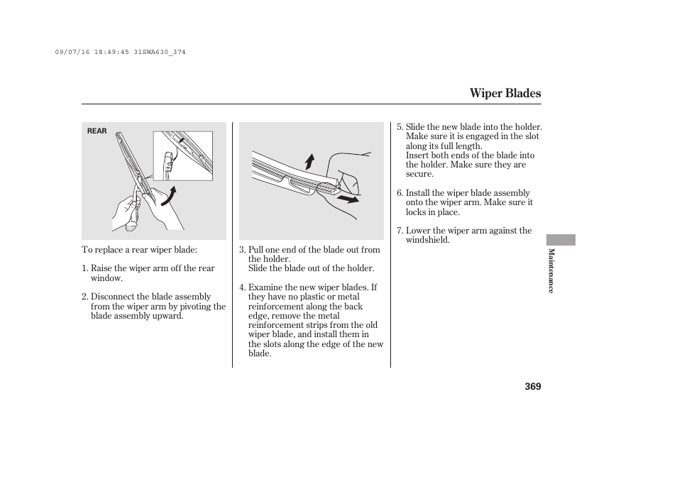 Wiper blades | HONDA 2010 CR-V User Manual | Page 375 / 446