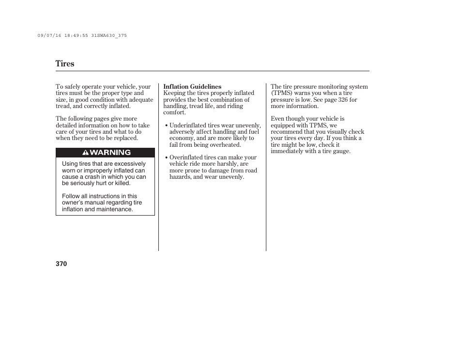 Tires | HONDA 2010 CR-V User Manual | Page 376 / 446