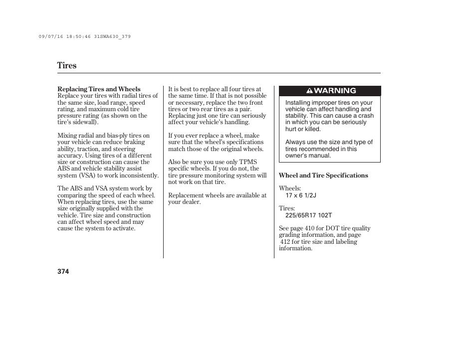 Tires | HONDA 2010 CR-V User Manual | Page 380 / 446