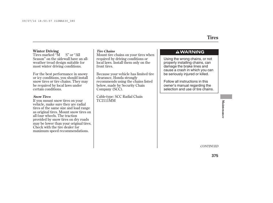 Tires | HONDA 2010 CR-V User Manual | Page 381 / 446