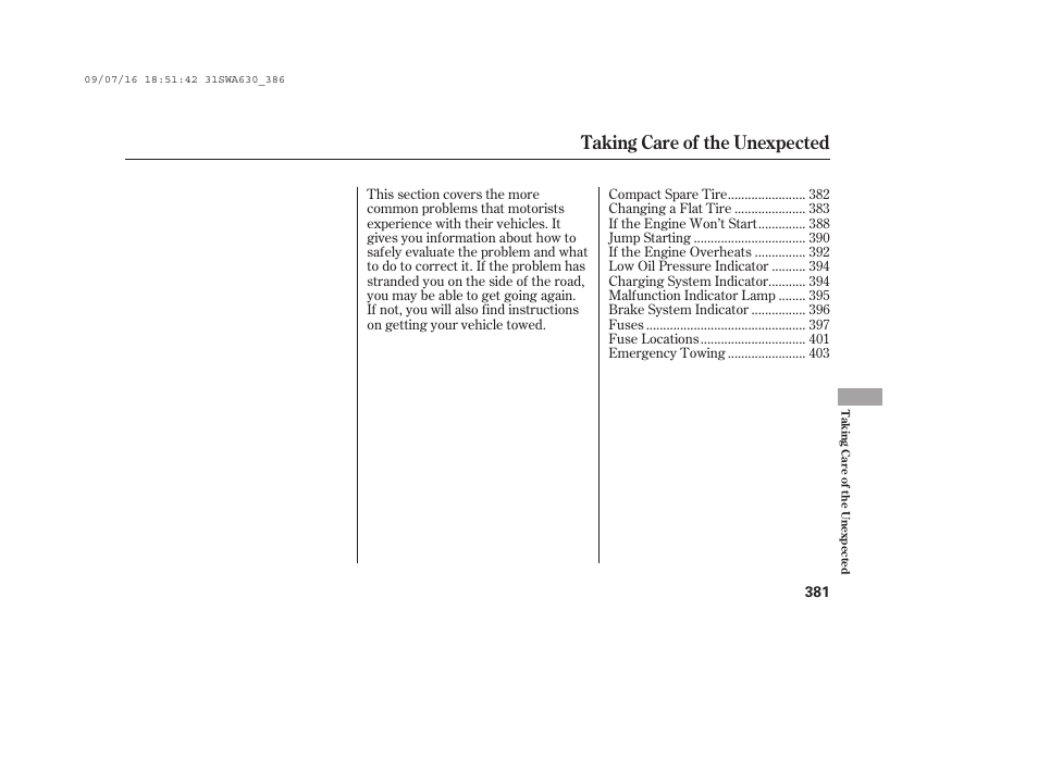 Taking care of the unexpected | HONDA 2010 CR-V User Manual | Page 387 / 446