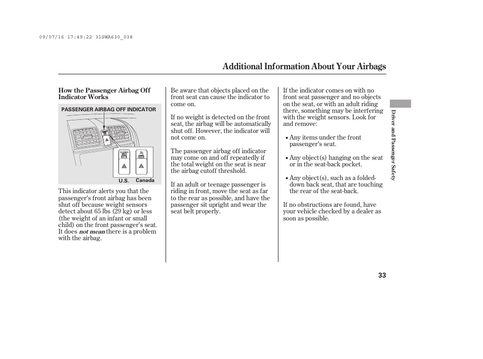 Additional information about your airbags | HONDA 2010 CR-V User Manual | Page 39 / 446