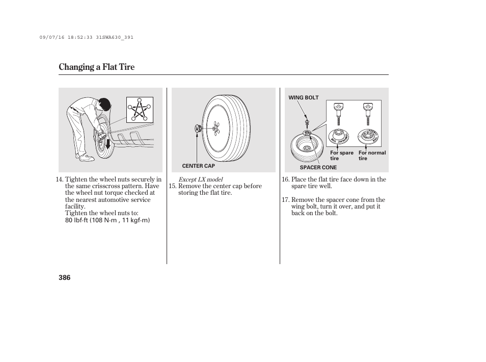 Changing a flat tire | HONDA 2010 CR-V User Manual | Page 392 / 446