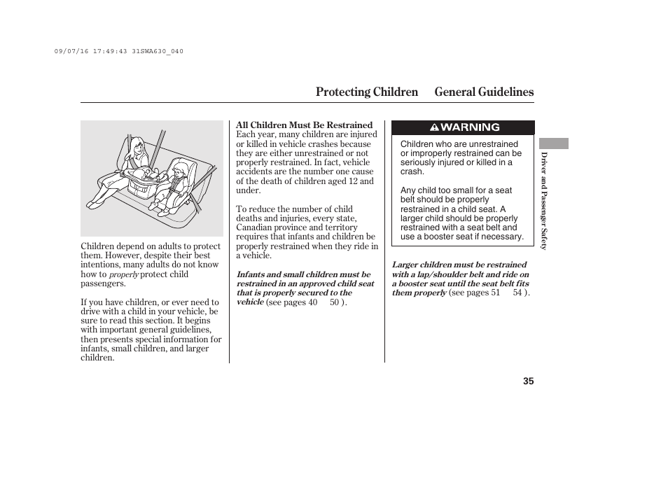 Protecting children general guidelines | HONDA 2010 CR-V User Manual | Page 41 / 446