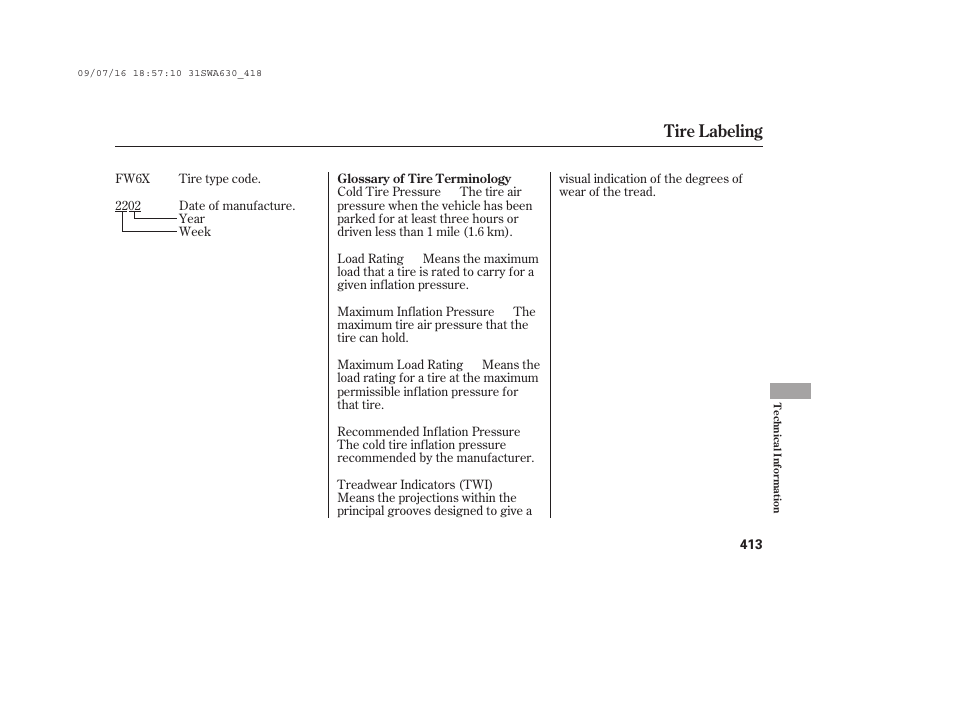 Tire labeling | HONDA 2010 CR-V User Manual | Page 419 / 446