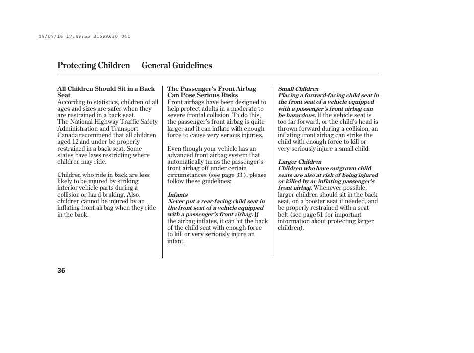Protecting children general guidelines | HONDA 2010 CR-V User Manual | Page 42 / 446