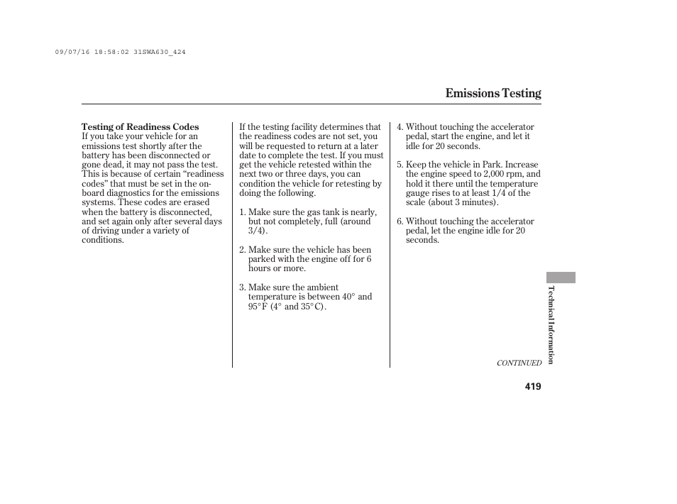 Emissions testing | HONDA 2010 CR-V User Manual | Page 425 / 446