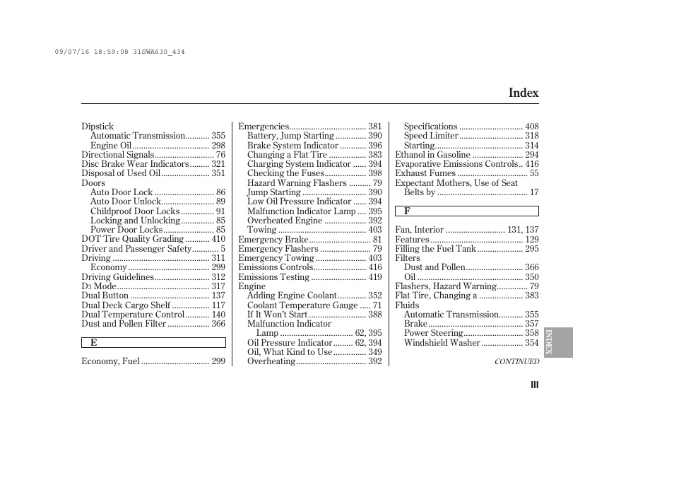 Index | HONDA 2010 CR-V User Manual | Page 435 / 446