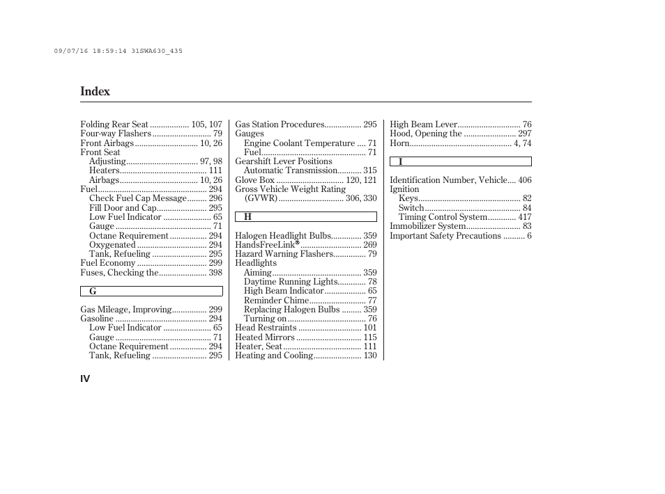 Index | HONDA 2010 CR-V User Manual | Page 436 / 446