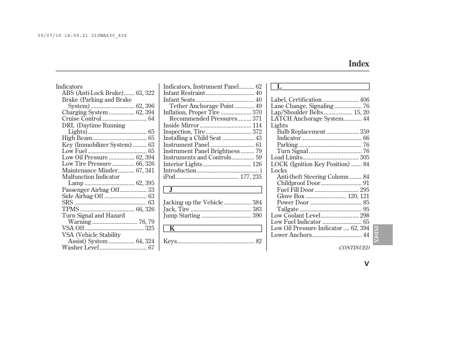 Index | HONDA 2010 CR-V User Manual | Page 437 / 446