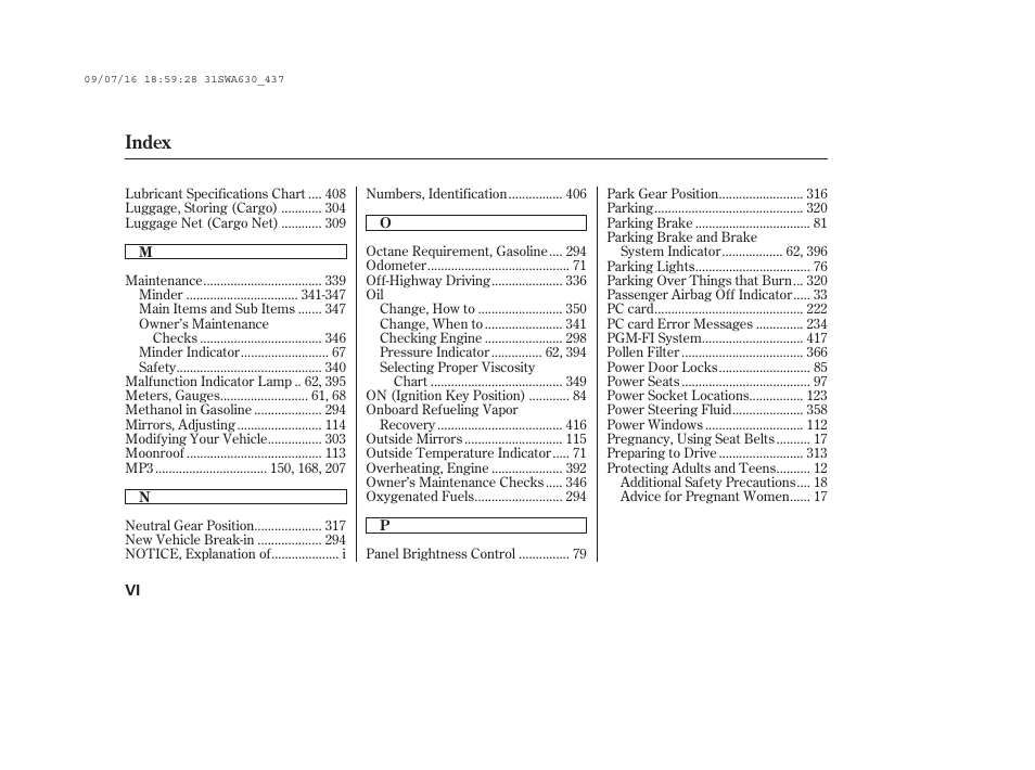 Index | HONDA 2010 CR-V User Manual | Page 438 / 446