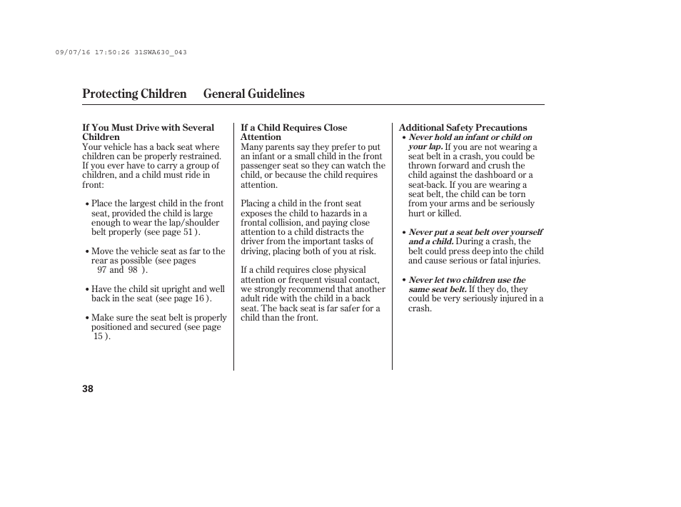 Protecting children general guidelines | HONDA 2010 CR-V User Manual | Page 44 / 446