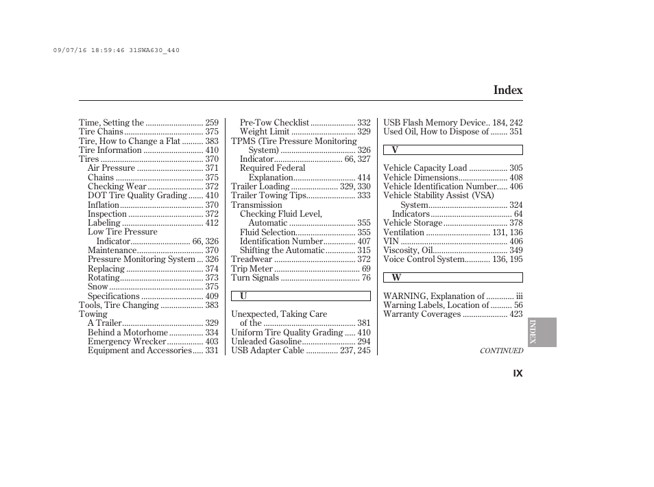 Index | HONDA 2010 CR-V User Manual | Page 441 / 446