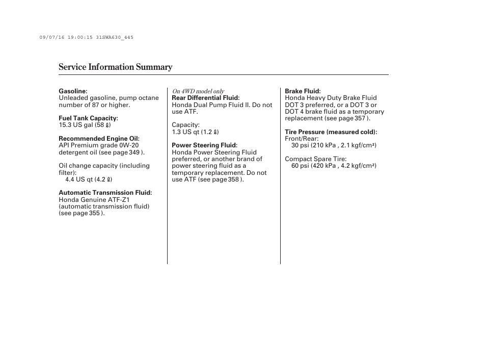 Service information summary | HONDA 2010 CR-V User Manual | Page 446 / 446