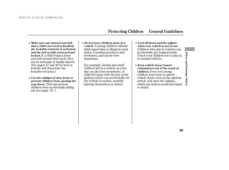 Protecting children general guidelines | HONDA 2010 CR-V User Manual | Page 45 / 446