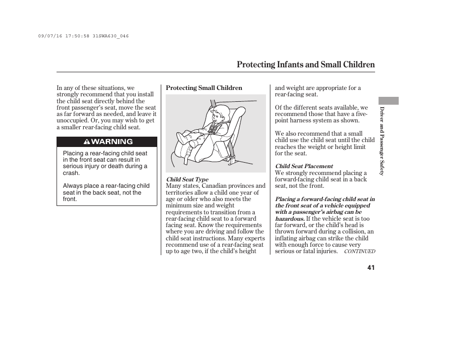 Protecting infants and small children | HONDA 2010 CR-V User Manual | Page 47 / 446