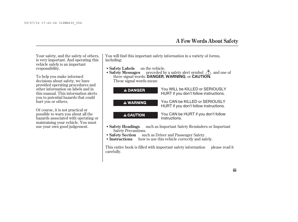 A few words about safety | HONDA 2010 CR-V User Manual | Page 5 / 446