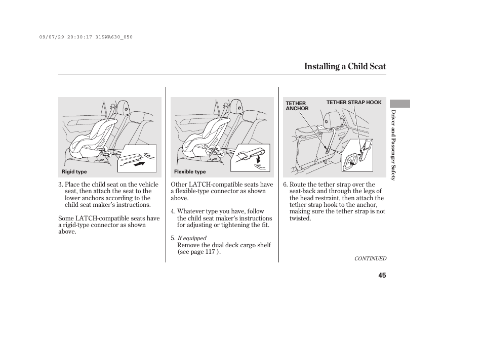 Installing a child seat | HONDA 2010 CR-V User Manual | Page 51 / 446