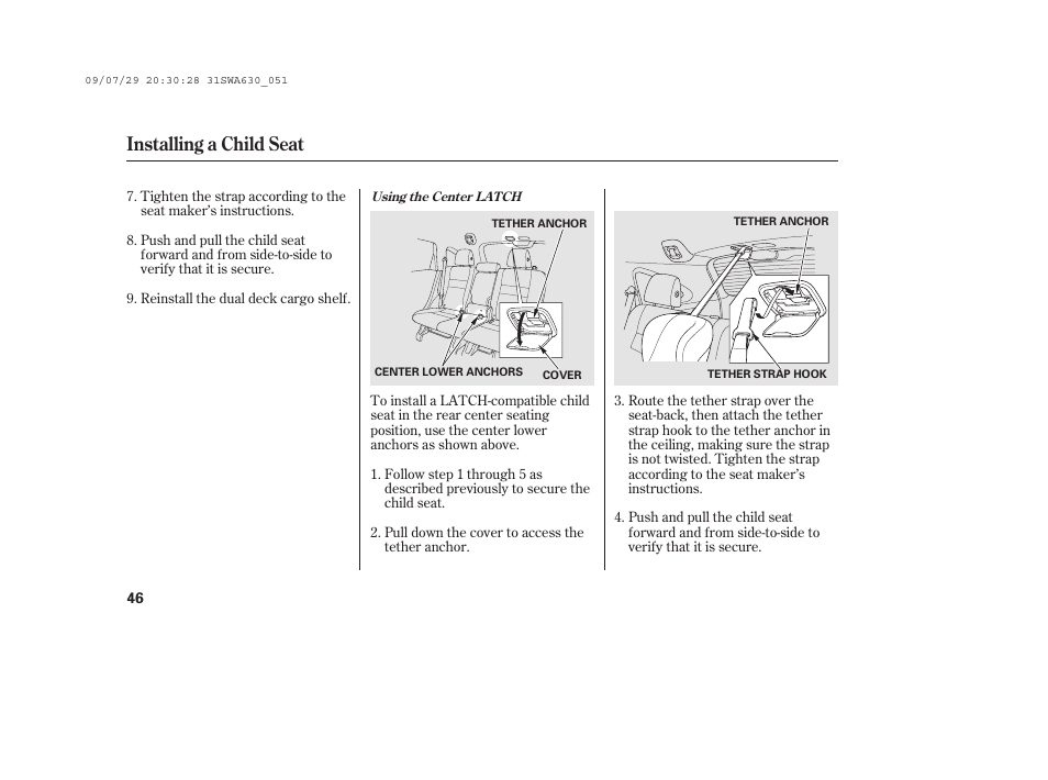 Installing a child seat | HONDA 2010 CR-V User Manual | Page 52 / 446