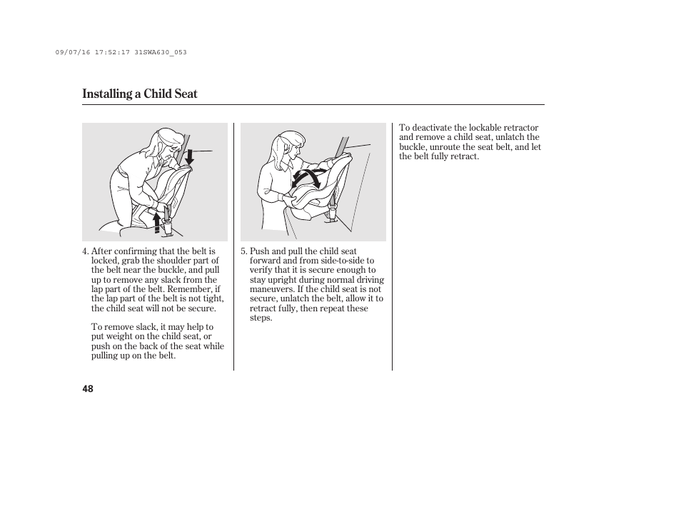 Installing a child seat | HONDA 2010 CR-V User Manual | Page 54 / 446