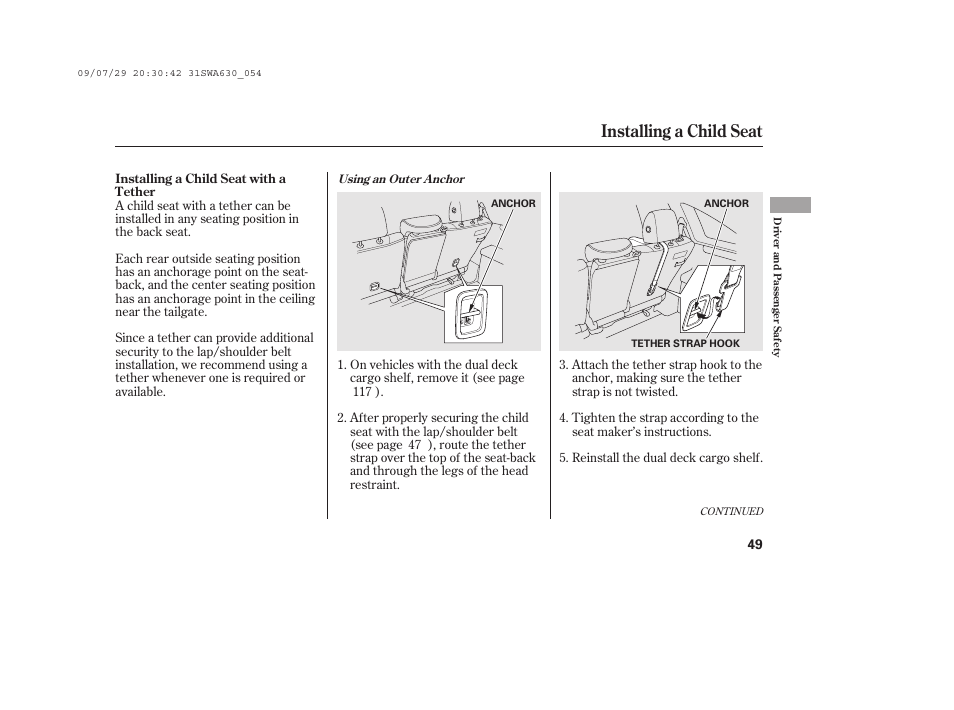 Installing a child seat | HONDA 2010 CR-V User Manual | Page 55 / 446