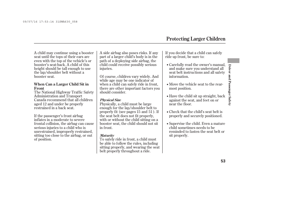 Protecting larger children | HONDA 2010 CR-V User Manual | Page 59 / 446