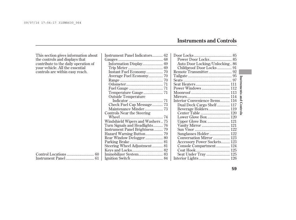 Instruments and controls | HONDA 2010 CR-V User Manual | Page 65 / 446
