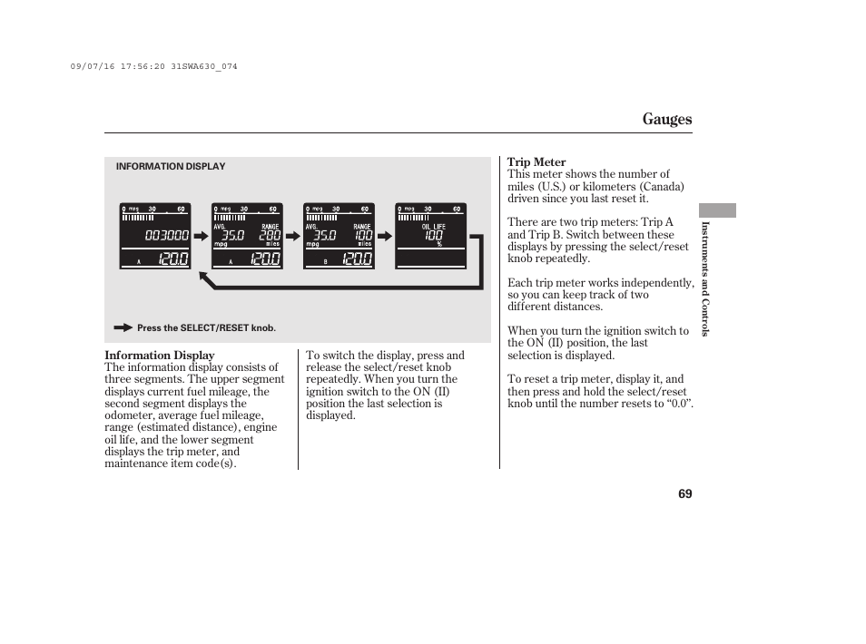 Gauges | HONDA 2010 CR-V User Manual | Page 75 / 446