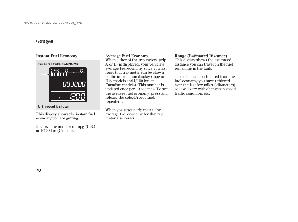 Gauges | HONDA 2010 CR-V User Manual | Page 76 / 446